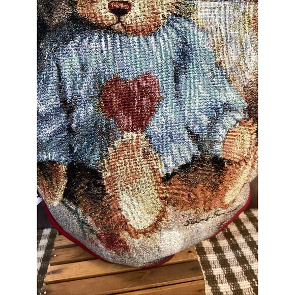 Riddle & Cockrell Heart Shaped Teddy Bear Pillow Embroidered Style Roughly 16x15 - Picture 11 of 11
